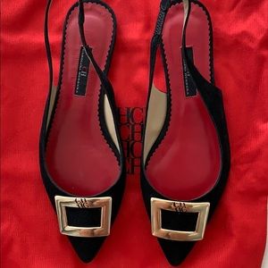 CH Carolina Herrera Black suede pointed-toe flats